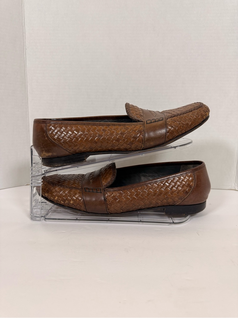 Men's Woven Leather Slip-On Loafers in Brown